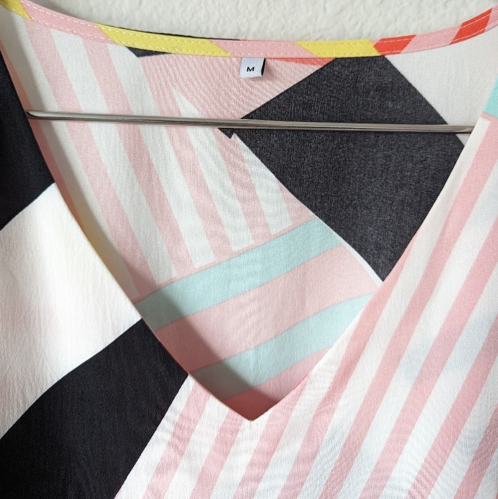 Fun Colorful Retro Colorblock Long Sleeve Ruffled Mini Dress - Picture 3 of 4